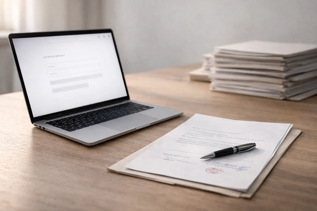 Online-Scheidung Vorbereitung Laptop Scheidungsantrag